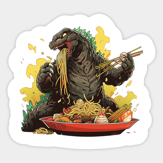 godzilla eat noodles Sticker by piratesnow